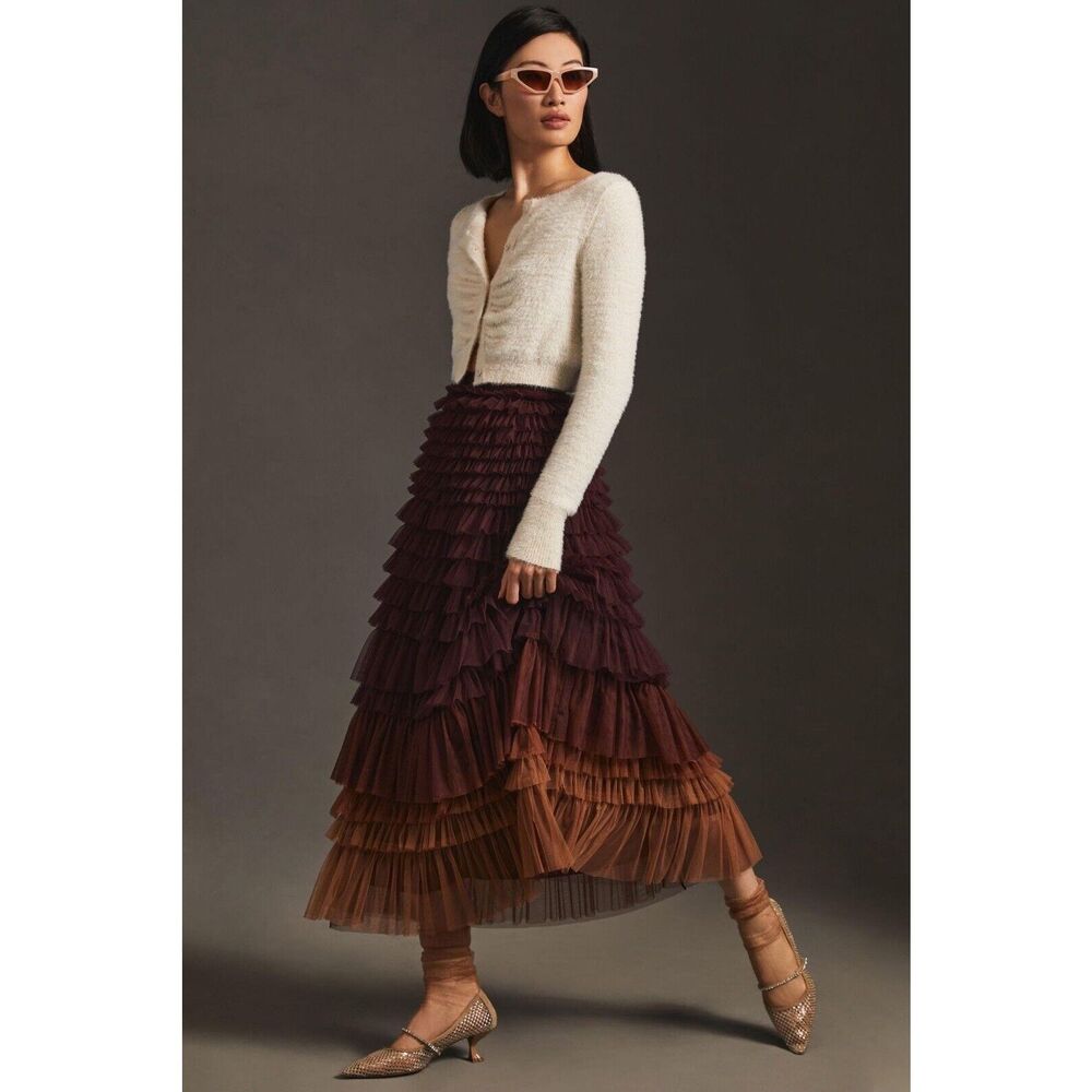 Anthropologie Let Me Be Ruffled Tulle Skirt